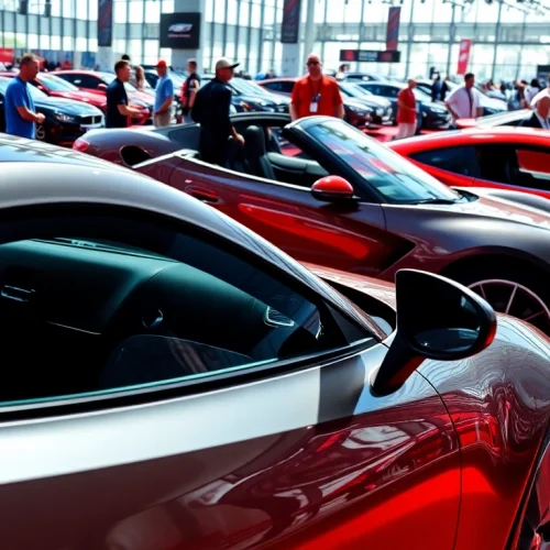 Experience the excitement at the Auto Cars Show with sleek cars and enthusiastic attendees.