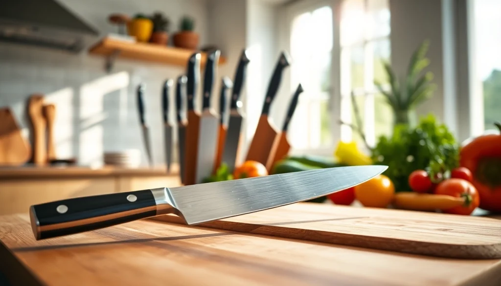 Showcasing a premium knife set NZ on a wooden board, emphasizing quality and craftsmanship.