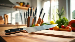 Showcasing a premium knife set NZ on a wooden board, emphasizing quality and craftsmanship.