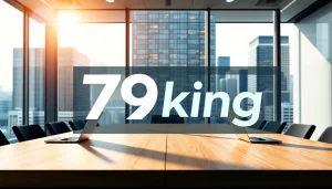 Capture the essence of 79king with a prominent logo in a modern office setting.