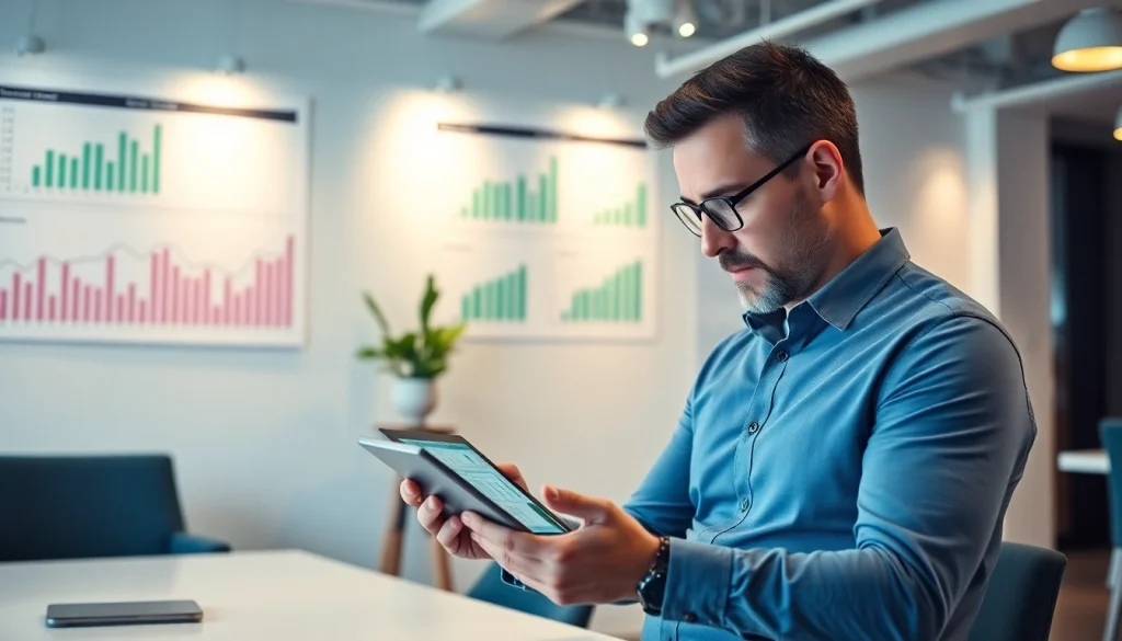 Analyze real estate returns while reviewing property investment data in a bright office setting.