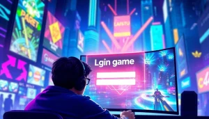 Login to the bensu4d login game with a vibrant gaming interface in a futuristic setting.