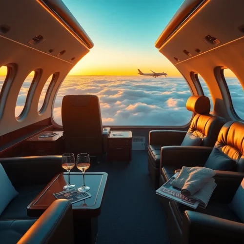 Experience the luxury of flying with https://flymarquis.com in a plush airplane interior.