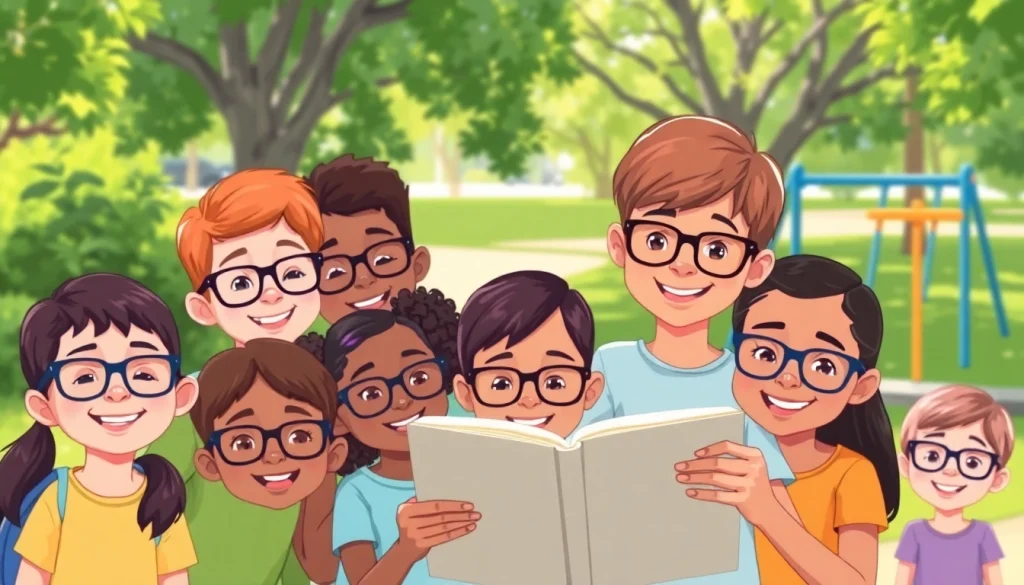 Highlighting Our Children's Vision through happy children enjoying reading and outdoor activities.