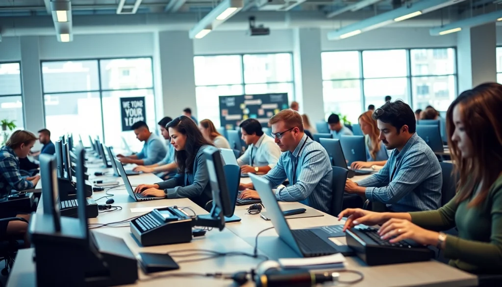 Enhancing skills at a typing center with professionals focused on productivity and collaboration.