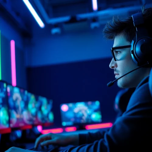 Link alternatif lapak303 game yang menampilkan gamer fokus di depan setup gaming modern.