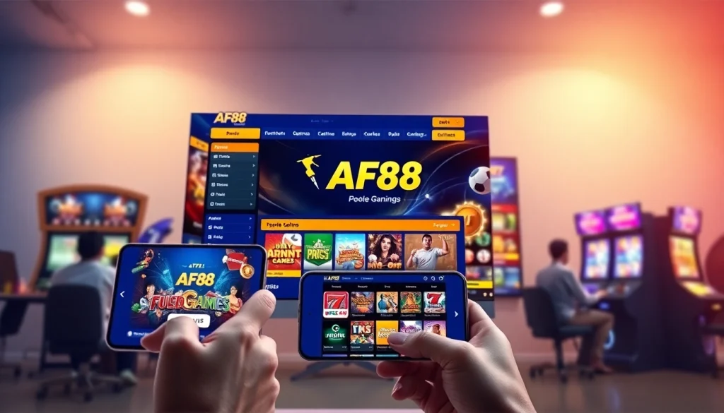 Engaging online gaming interface featuring af88.com with sports and casino options, showcasing trust and excitement.