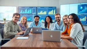 Analyseer enquêtes met professionals via https://enqueteplein.nl in een moderne kantoorsetting.