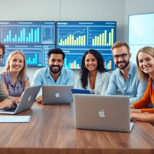 Analyseer enquêtes met professionals via https://enqueteplein.nl in een moderne kantoorsetting.