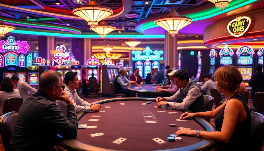 คาสิโน บรรยากาศในคาสิโนที่เต็มไปด้วยผู้เล่นและเกมการพนันต่างๆ