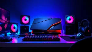 Showcase the sleek RR88 gaming console with vibrant accessories in an immersive setup.