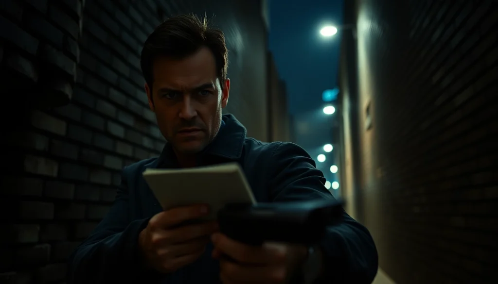 Detective in a tense urban standoff representing thrillers similar to reacher series.