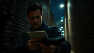 Detective in a tense urban standoff representing thrillers similar to reacher series.