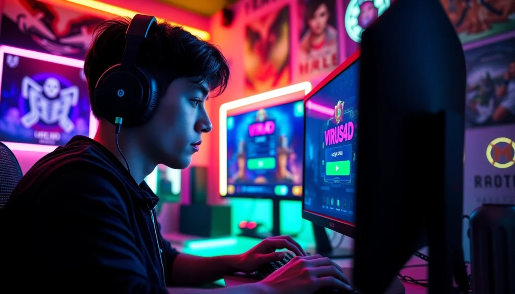 Masuk ke virus4d login slot dengan gamer fokus di layar komputer yang dinamis.