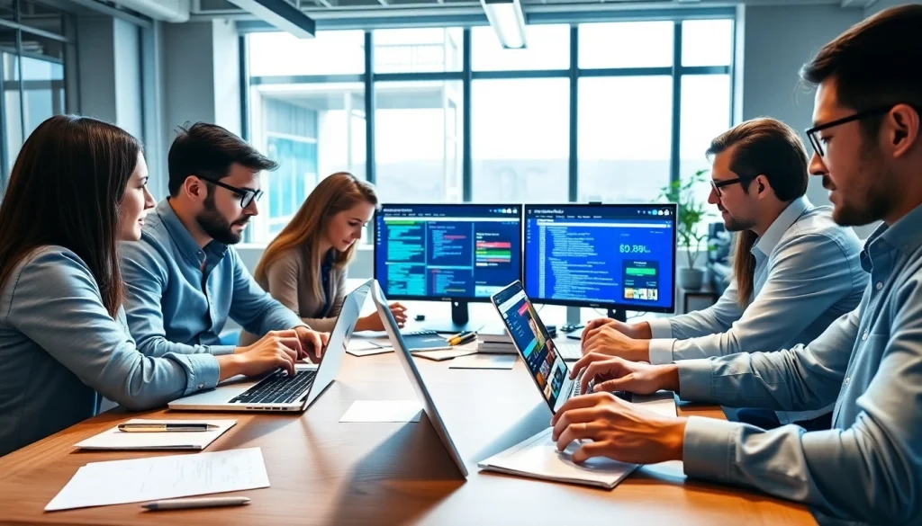 Offering expert wordpress services through a collaborative team at a modern workspace.