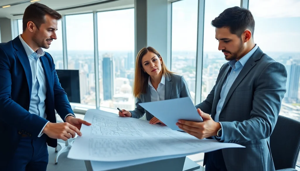 Real estate international agents collaborating in a modern office setting.
