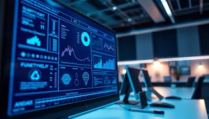 Analyze data with advanced visuals at https://benchbot.ai in a modern tech office setting