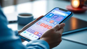 MV 88 app interface displayed on a smartphone in a modern workspace, showcasing user-friendly features.