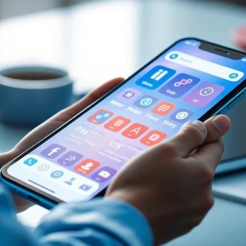 MV 88 app interface displayed on a smartphone in a modern workspace, showcasing user-friendly features.