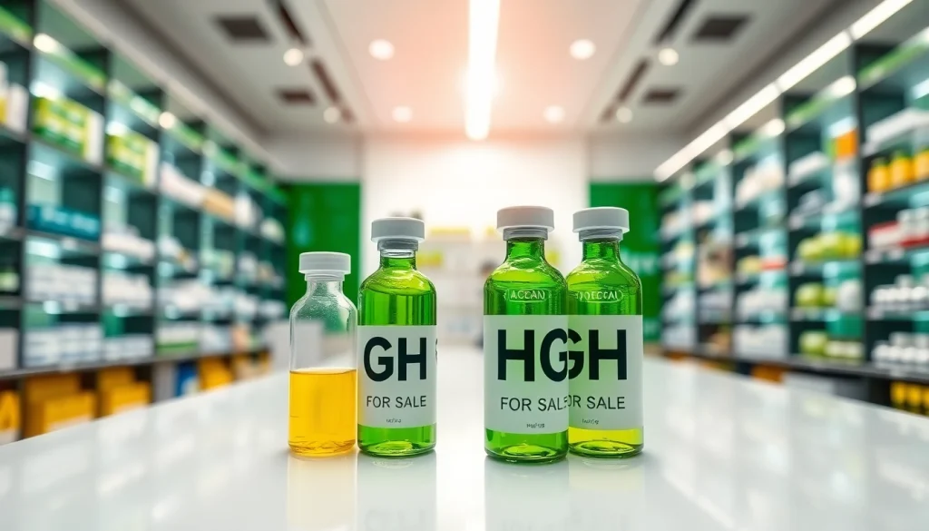 Buy quality HGH FOR SALE products displayed professionally in a modern pharmacy setting.