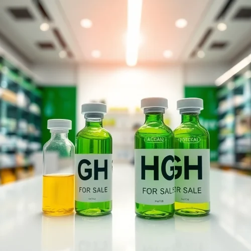 Buy quality HGH FOR SALE products displayed professionally in a modern pharmacy setting.