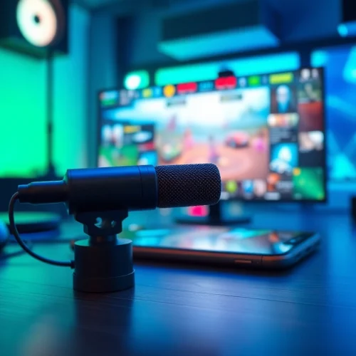 MV 88 microphone in a modern gaming setup with vibrant visuals.