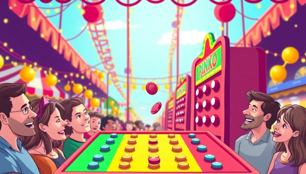 Players enjoy the excitement of a plinko game as they drop chips down a colorful board.