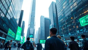 Engaging Technology scene showcasing advanced urban digital interactions.