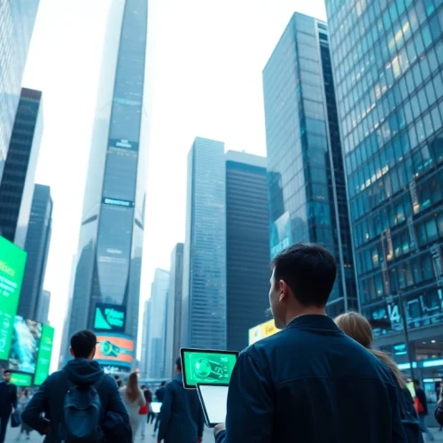 Engaging Technology scene showcasing advanced urban digital interactions.