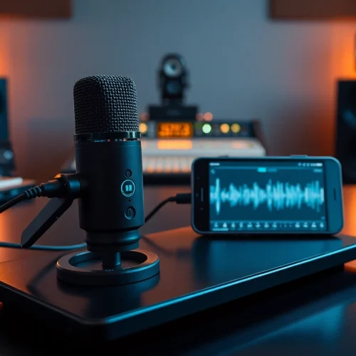 MV 88 microphone showcased in a modern recording setup highlighting audio recording capabilities.