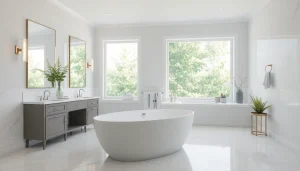 Experience exceptional bathroom remodeling service with a luxurious renovated space showcasing modern design features.