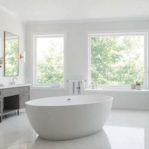 Experience exceptional bathroom remodeling service with a luxurious renovated space showcasing modern design features.