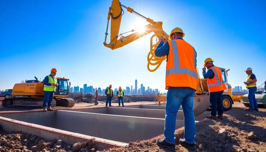 Showcase commercial construction site in New Jersey, highlighting skilled workers and machinery for a New Jersey Commercial General Contractor