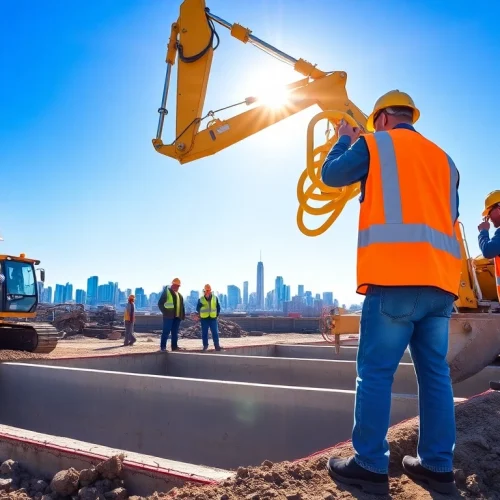 Showcase commercial construction site in New Jersey, highlighting skilled workers and machinery for a New Jersey Commercial General Contractor