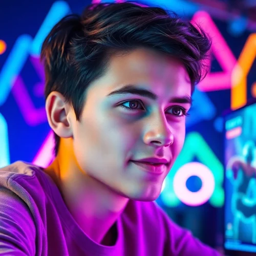 Engaged gamer showcasing the essence of vj88 with vibrant colors and tech ambiance.