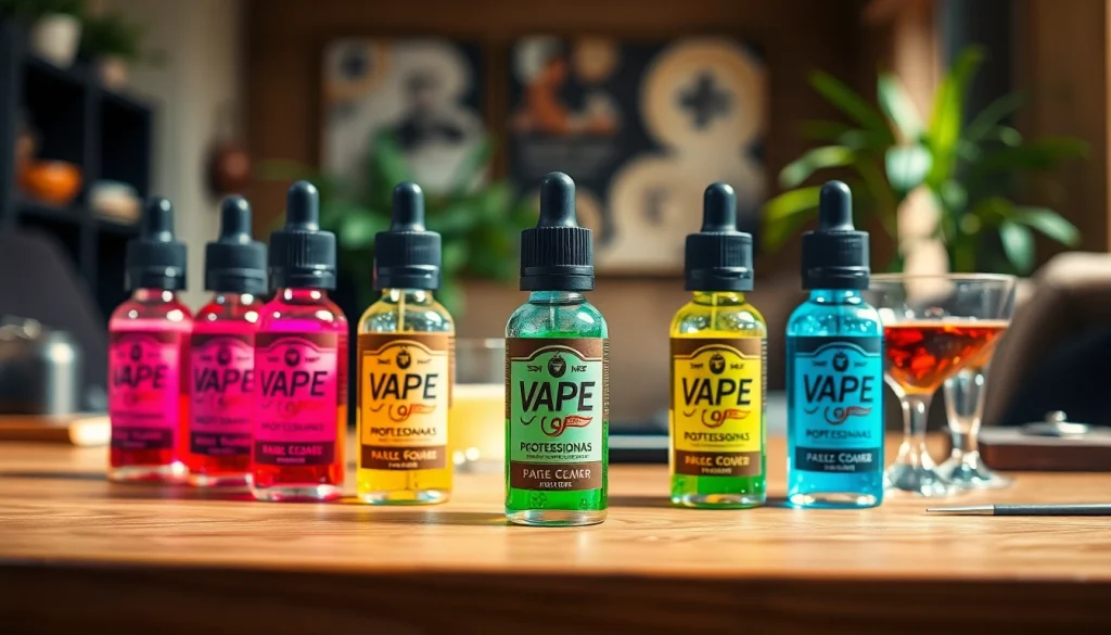 Das E-Liquid in einer stilvollen Umgebung zeigend, umfasst eine breite Palette an Farben.