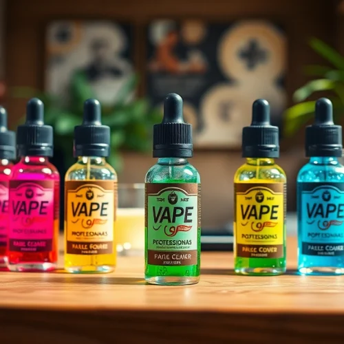 Das E-Liquid in einer stilvollen Umgebung zeigend, umfasst eine breite Palette an Farben.