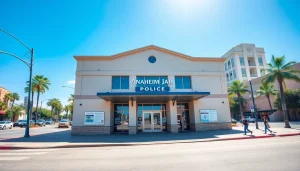 Visit to Anaheim Jail police station showcasing its unique architecture and urban environment.