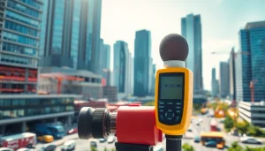 Conducting a noise impact assessment using advanced equipment amidst an urban landscape.