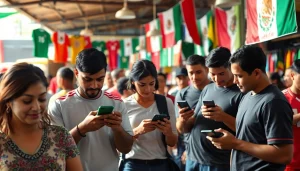 Engaging scene featuring the best sports betting sites Mexico with diverse bettors enjoying sports in a vibrant market.