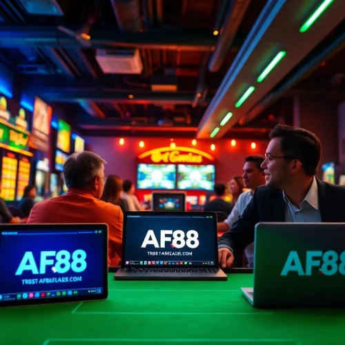 Players engaged in thrilling games at af88.com, showcasing a vibrant online gambling experience with modern devices.
