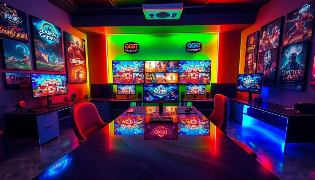 Akses daftar ggsoft game di setup gaming modern dan cerah dengan lampu LED yang memukau.