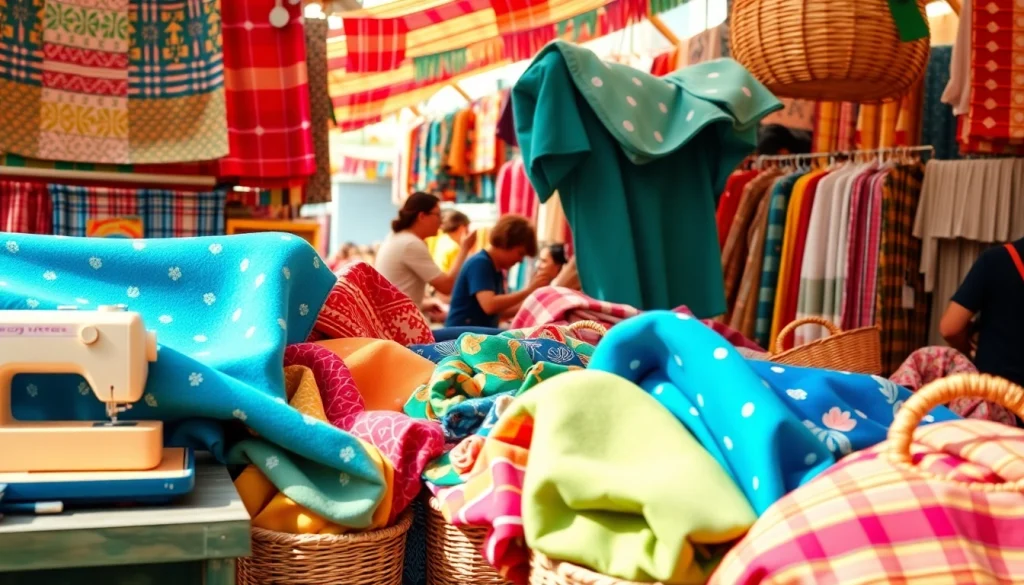 Vibrante wafel katoen in een kleurrijke marktsfeer, perfect voor handwerkprojecten.