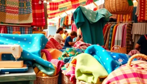 Vibrante wafel katoen in een kleurrijke marktsfeer, perfect voor handwerkprojecten.