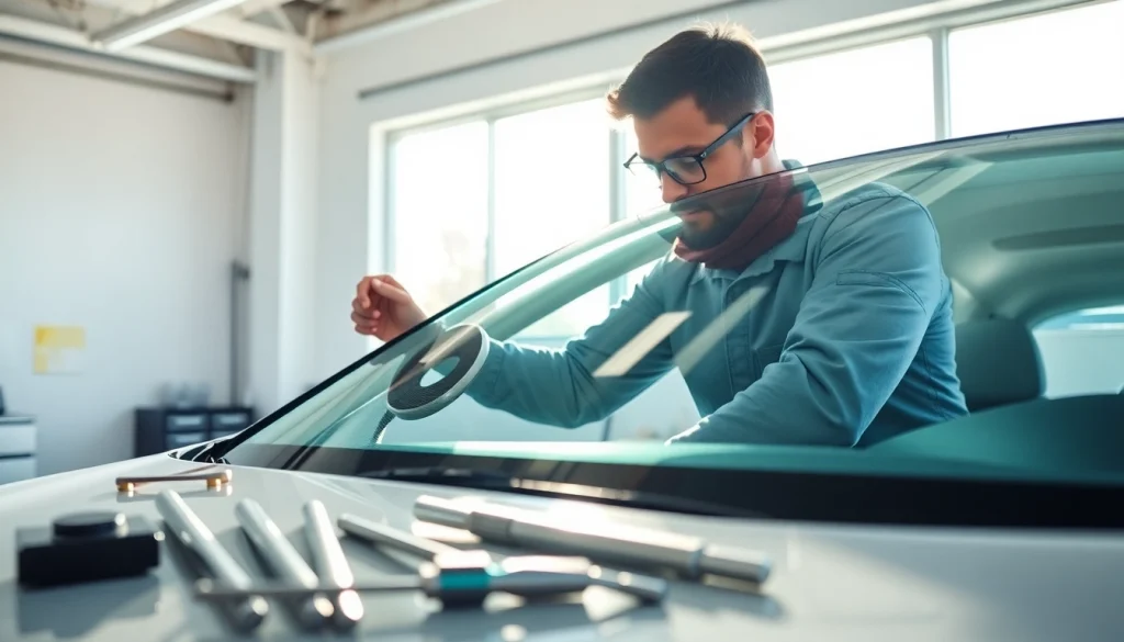 Providing auto glass replacement Westminster CO service with precision and care in a professional garage.