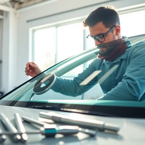 Providing auto glass replacement Westminster CO service with precision and care in a professional garage.