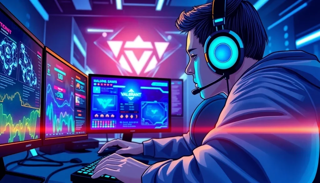 Experience the excitement of valorant download with a focused gamer in a dynamic gaming environment.
