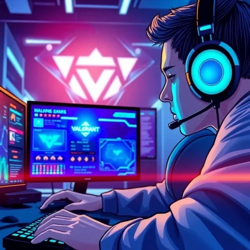 Experience the excitement of valorant download with a focused gamer in a dynamic gaming environment.