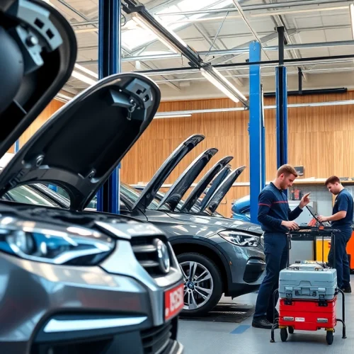 Efficient werkstatt nähe westhafen mit modernen Werkzeugen und engagierten Technikern bei der Arbeit.