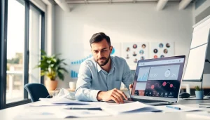 Analyze the tiktok smm panel in a professional digital marketing setting with charts and social media icons.